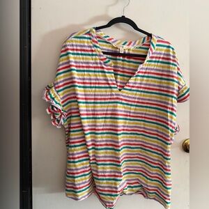 Terra & Sky Multicolor Striped Short Sleeve Top